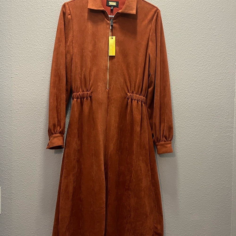 NWT Alexia Admor Terracotta Zip-Up Long Sleeve Dress Fall Winter Causal‎